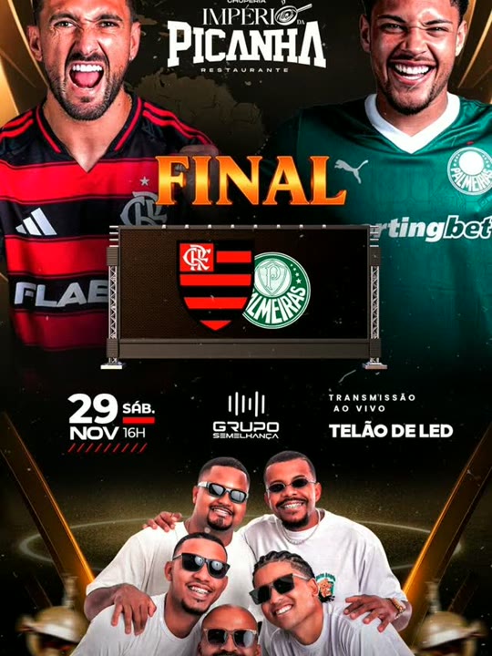 Cartaz de final de campeonato no telão com pagode